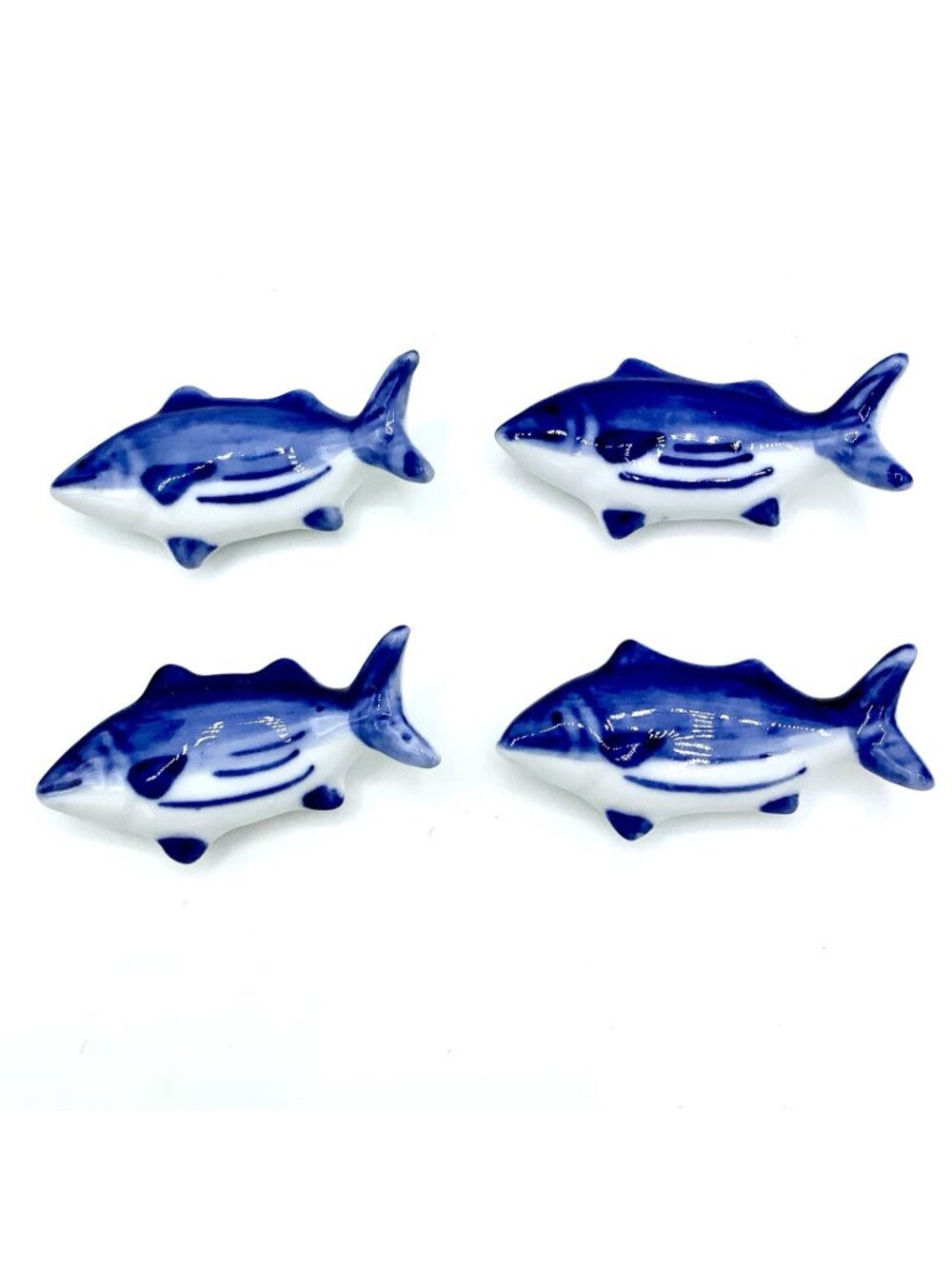 Vtg Porcelain Tuna Fish Ceramic Blue White Japan China Chopstick Rest Lot Of 4